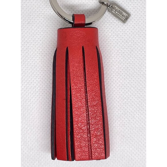 Coach Red Leather Tassel Key Fob Keychain - Picture 2 of 5